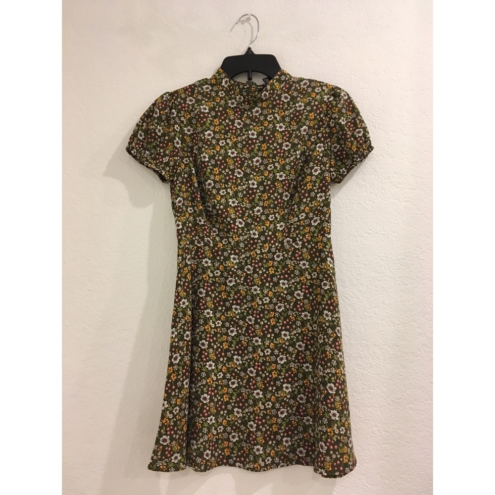 Olive floral mock neck dress